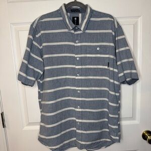 Billabong Blue White Casual Button Down Striped Shirt 100% Cotton Size Large GUC